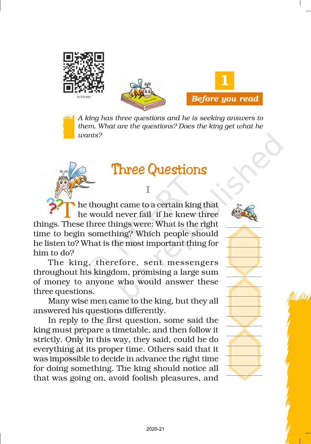 Three Questions Ncert Book Of Class 7 English Honeycomb 